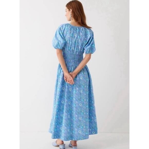 J. Crew Provence Smocked Waist Midi Dress Puff Sleeve Floral Marigold Blooms - Picture 13 of 14